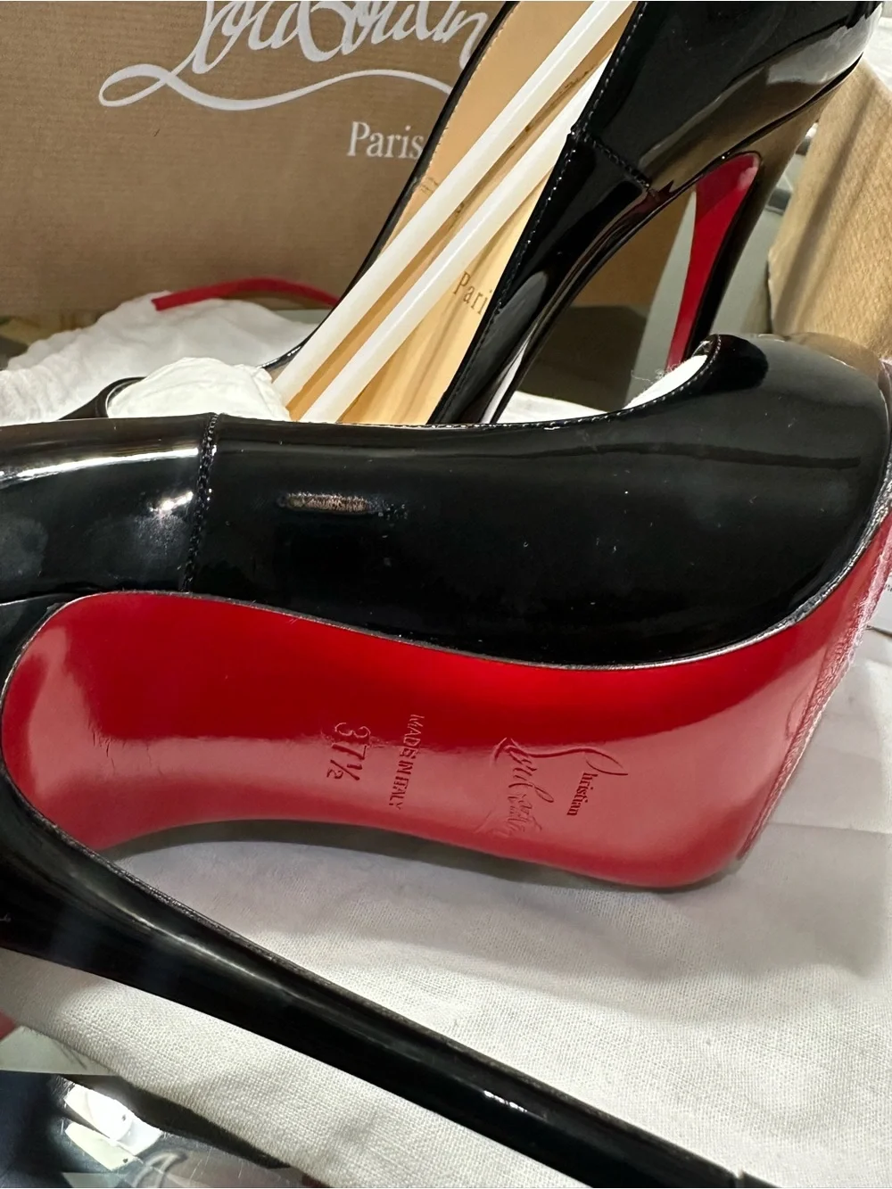 Christian Louboutin Black Patent Leather Red Sole Pointed-Toe Stilettos